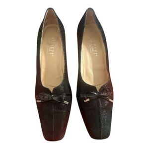 Amalfi by Rangoni Textured Leather Bow Heels – Black – Size 10 B